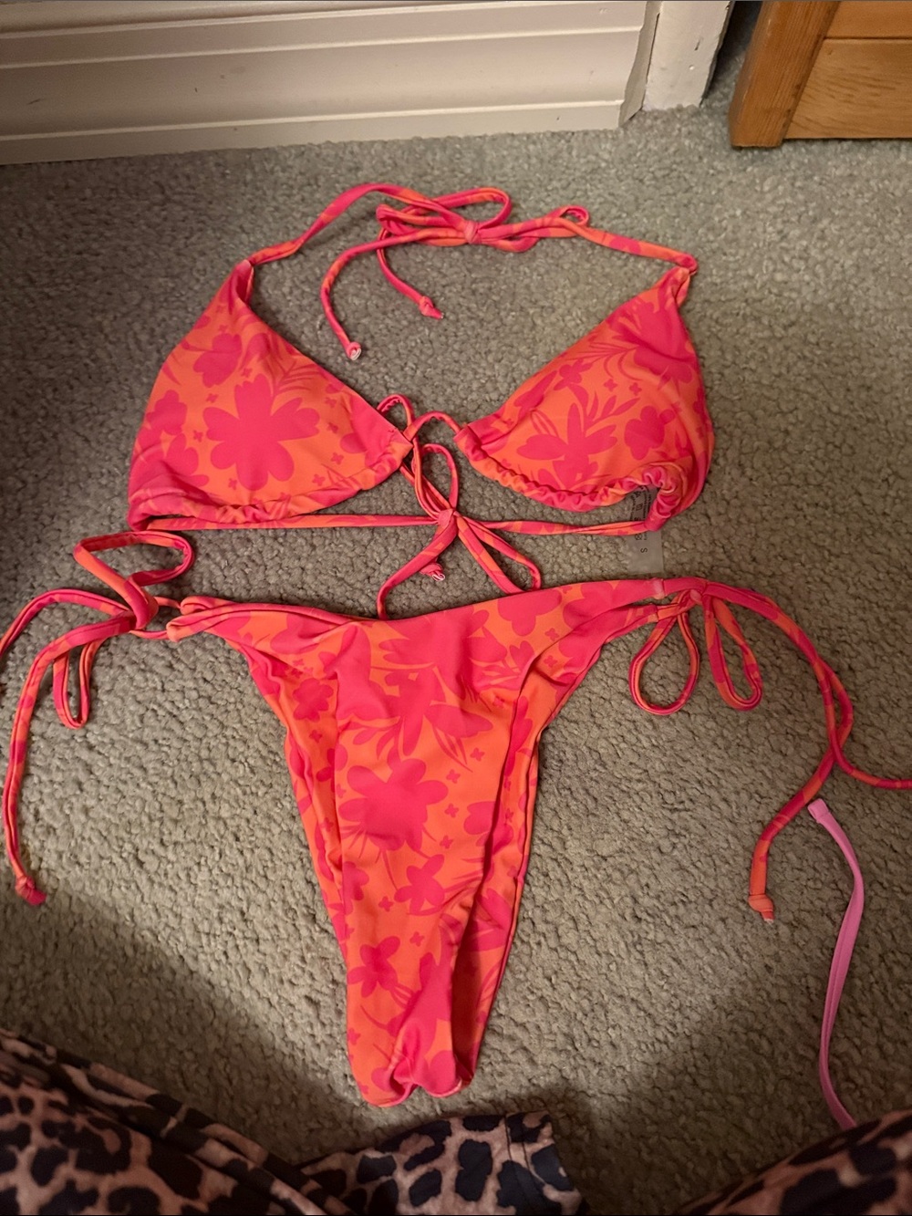 Women Floral Tie-Side in Bright Pink and Orange